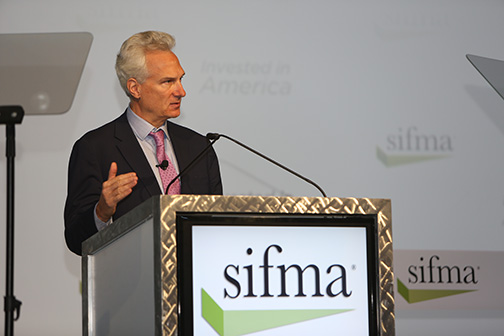 Jim Rosenthal, Morgan Stanley COO, gives the opening remarks at the SIFMA Annual Meeting.