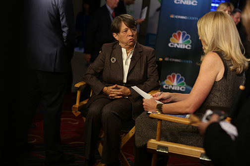 Mary Thompson interviews Mary Jo White, SEC Chair, for CNBC following their question and answer session at the 2014 SIFMA Annual Meeting.