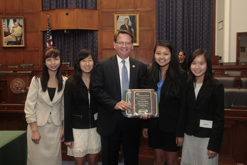 Representative Peters congratulates two (two!) winning teams from his district, Troy High School and International Academy