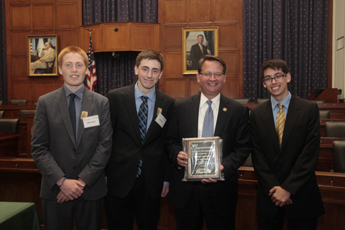 Representative Peters congratulates two (two!) winning teams from his district, Troy High School and International Academy